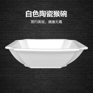 商用日式纯白色陶瓷正方形碗，餐馆饭店创意餐具，猴碗四方拉面碗汤碗