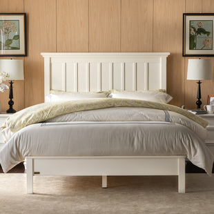和年美家主卧家具美式竖条，床高床头双人大床，简约欧式白色全实木床