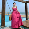 玫红色吊带连衣裙子女夏季2024茶歇法式收腰显瘦海边度假长裙