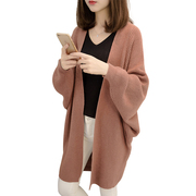 韩国202d2年秋冬针织开衫中长款蝙蝠袖显瘦宽松毛衣外套女披