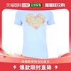 香港直邮VERSACE JEANS 女士浅蓝色圆领心形印花T恤 B2HWA7PD-304