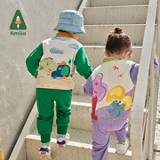 Amila儿童绿色运动套装春秋季男女童POLO领卫衣休闲裤两件套