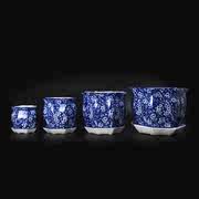 冰梅陶瓷大花盆带托盘君子兰绿萝多肉复古古典室内中国风青花瓷盆