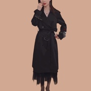 明星同款黑色风衣女款2023秋装高级感中长款大衣外套