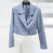 短款灰蓝西装外套女士春秋，2024休闲级，设计感小众小个子西服