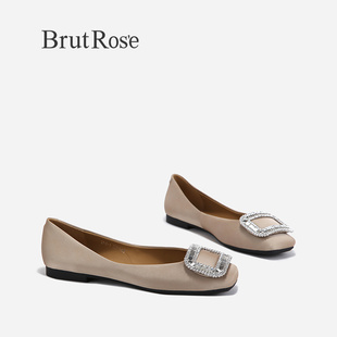 brutrose浅口水钻单鞋，女2023夏一脚蹬甜美平底鞋流行气质瓢鞋