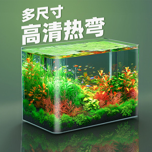 鱼缸客厅小型鱼缸透明热弯玻璃金鱼缸(金鱼缸)带氧气灯光造景水族箱创意