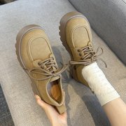复古厚底勃肯鞋女2025春季新款英伦风时尚乐福单鞋粗跟系带小皮鞋