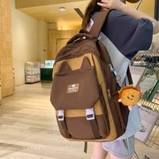 书包初中生女生耐脏双肩包棕色(包棕色，)小众背包可爱猫咪大容量书包女肩包
