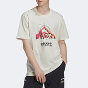Adidas阿迪达斯三叶草短袖男夏季卡其色印花运动休闲宽松T恤