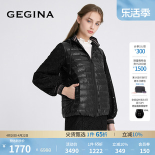 白鹅绒(白鹅绒)gegina吉吉娜黑色蕾丝羽绒服女加厚连帽鹅绒面包服外套