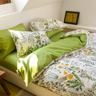 小清新文艺风床单四件套纯棉，斜纹花卉被套学生，宿舍床上三件套1.8m