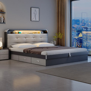 床现代简约高箱储物床主卧大床小户型，双人床气动榻榻米板式床