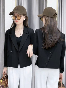 黑色西装外套，女短款职业气质小个子春秋，韩版宽松休闲西服上衣