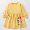 外贸童装女童黄色连衣裙秋季儿童长袖t恤裙宝宝可爱花朵纯棉裙子