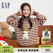 Gap女童春秋洋气童趣宽松针织衫儿童装可爱圆领廓形毛衣889790