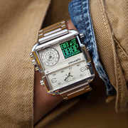 马克华菲品牌手表方形大表盘男表潮流个性电子手表双显机械表男士