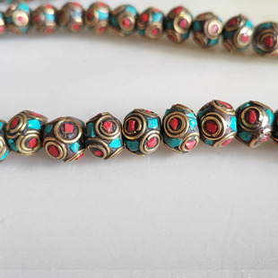 西藏尼泊尔绿松石铜珠配件用珠手链项链用diy饰品特色散珠手工1个