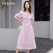 gcrues马卡龙色连衣裙女夏季2024韩版显瘦中长款法式宴会裙子