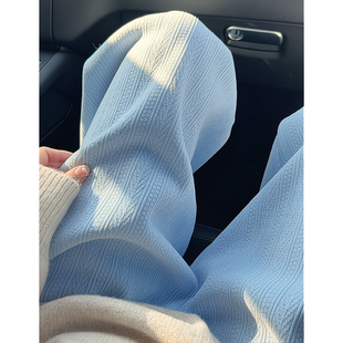 蓝色雪尼尔阔腿裤女加绒加厚2023秋冬季保暖显瘦直筒裤小个子