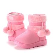 女童时尚洋气毛毛鞋粉色公主中筒雪地，靴女冬季款加绒儿童女孩棉靴