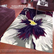 简约北欧艺术绘画个性，大花创意地毯茶几，客厅床尾民宿酒店紫色地垫
