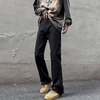 欧美hiphop黑色毛边牛仔裤男士设计感高街修身青少年，微喇裤ins潮