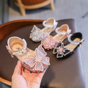 女童公主鞋2024夏季时尚软底，水晶钻蝴蝶结，凉鞋宝宝洋气小皮鞋