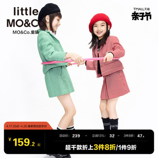 littlemoco童装秋冬装儿童女童，小香风格纹，红色半身裙裙子中大童