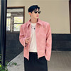 韩版粉色短款机车仿皮夹克男女外套，柳钉装饰时尚洋气设计感上衣潮