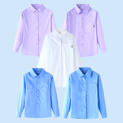 男女童白色衬衫长袖，纯棉儿童加绒蓝色衬衣，春秋紫色蕾丝小学生校服