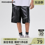 Rocawear宽松logo印花休闲PU皮短裤男款潮牌夏季直筒五分裤潮