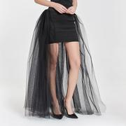 2023欧美女士网纱系带，婚纱裙黑色长款双层半身裙百搭性感高腰长裙