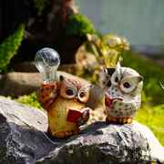 户外庭院太阳能灯猫头鹰摆件创意花园造景可爱动物装饰树脂工艺品