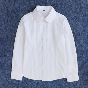 女童白衬衫2022春秋英伦学院风，长袖风琴折褶纯棉，jk制服校服白衬衣(白衬衣)