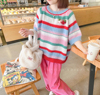 兔美善韩国女装22秋冬新草莓胸针彩虹，条纹软糯针织毛衣