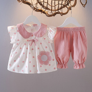 婴儿套装夏一岁(夏一岁)女宝宝，夏季全棉衣服，小儿童两件套夏天洋气女童夏装