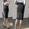 黑色职业半身裙中长款高腰包(高腰包)臀直筒裙西装一步裙，铅笔裙工作面试裙