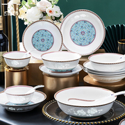 古镇陶瓷碗碟套装家用轻奢景德镇中式玲珑陶瓷，餐具套碗套装个性碗