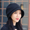 时尚韩版女版秋天款气质螺丝纹盆帽大码高弹加绒帽户外保暖妈妈帽