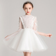 定制花童婚纱裙白色洋气女童礼服，公主裙儿童钢琴演出服长袖蓬蓬纱