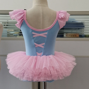 雪纺袖天蓝色拼粉色儿童舞蹈裙芭蕾舞服练功服蓬蓬裙超漂亮跳舞裙