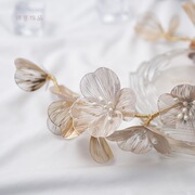 诗意纯手工珍珠铜片花朵发带发箍新娘婚礼头饰服饰饰品