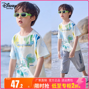 迪士尼品牌童装男童短袖T恤米奇儿童夏季半袖t桖中大童男孩夏装棉
