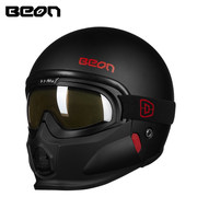 beon摩托车头盔复古哈雷滑雪盔，男女个性组合半盔带风镜四季通用