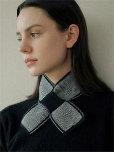 精致小物！秋冬季100%纯羊绒穿孔小围巾拼色保暖针织围脖男女同款