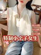 150cm显高夏季女装加小码xxxs小个子，背女翻领无袖蓬松衬衫雪纺衫