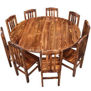 商用碳烧松木餐桌椅实木碳化酒店餐桌餐椅快餐店大排档.饭店大圆