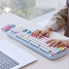 摩天手卡通可爱无线键盘鼠标猫咪套装七夕节女生礼物办公家用电脑
