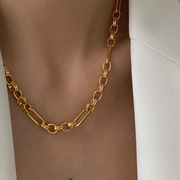 金色粗链条项链女个性混搭锁骨，链欧美风，冷淡风夸张极简风镀14k金